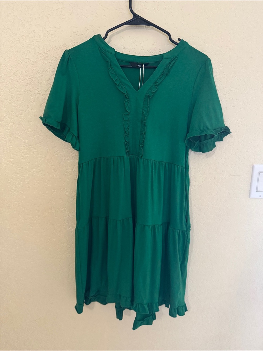 Green Ruffle Tiered Short Sleeve Dress